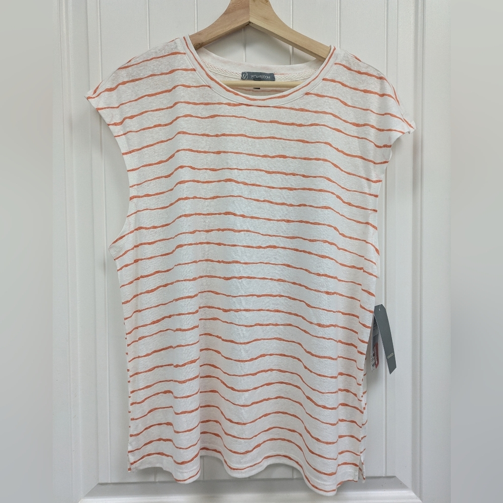 Wit & Wisdom Orange and White Striped Short Sleeve Tee